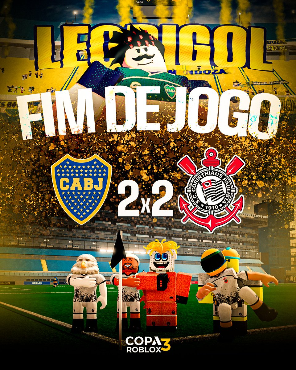 Copa_Roblox's tweet image. FIM DE JOGO! ⚽ Boca Juniors empata com o Corinthians em casa. Boca teve 2 gols de Leobigol e o timão teve 2 gols de gavilino #CopaRoblox #CopaRoblox3