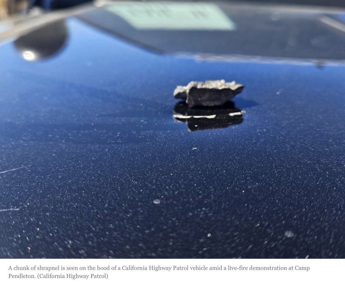 GeorgeKaplan8's tweet image. A lot of chatter from Vance and others about the closure of I5 even being necessary. Turns out, it was necessary, with CHP cruiser damaged by shrapnel from shell that detonated early. Imagine that happening on the freeway full of regular Saturday traffic.