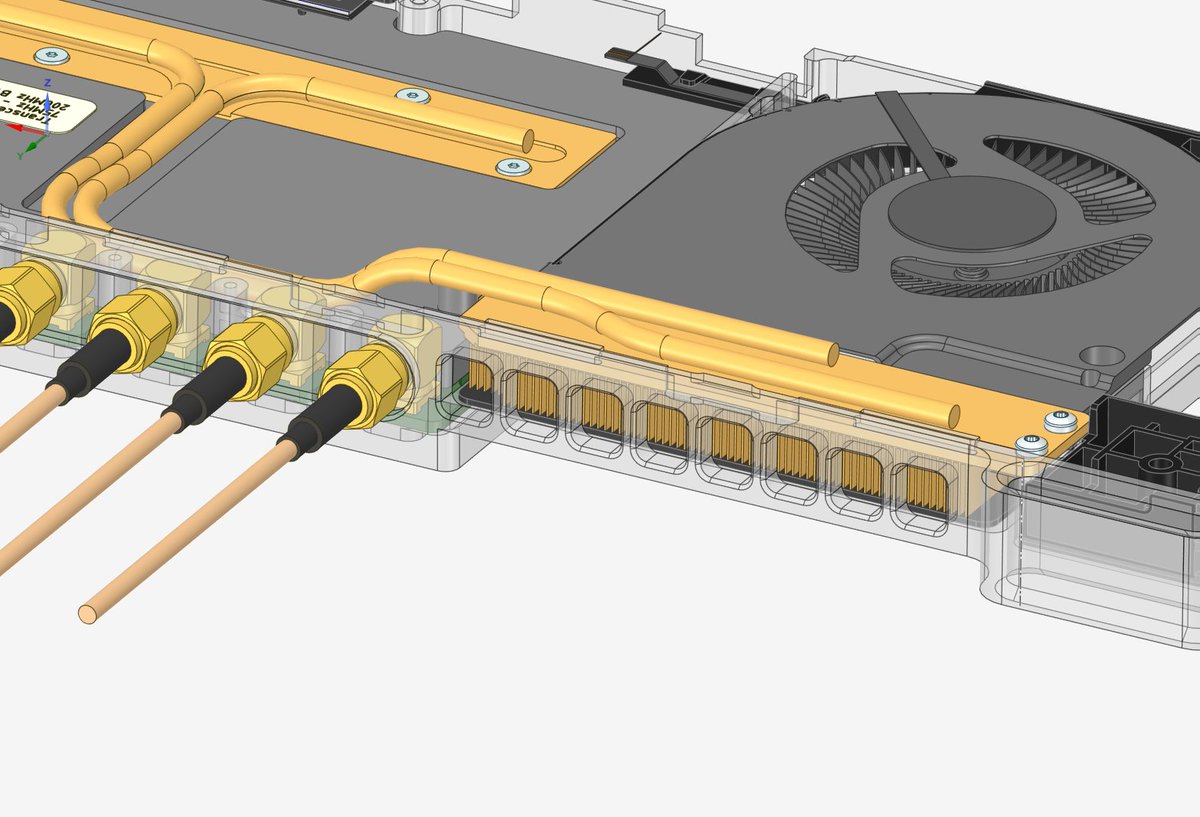 QVHenkel's tweet image. I had to combine the PA and AFE in the Framework laptop SDR. The split approach took too much space away from the filter banks. Although less modular, the new implementation allows for 4x RX and 4x TX, and is a much cleaner mechanical integration. I also switched to skived…