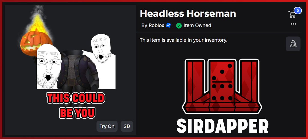 SirDapper's tweet image. 🔥🎃Headless Horseman Giveaway!🎃🔥
Missed out? I'm giving away 3!
To Enter:
1⃣Follow Me on X/Twitter
2⃣Retweet/Comment
3⃣Follow me on Roblox: roblox.com/users/19690142…
Winners will be drawn on 10/23!
#ROBLOX #RobloxDev #robux #Giveaway #HeadlessHorseman