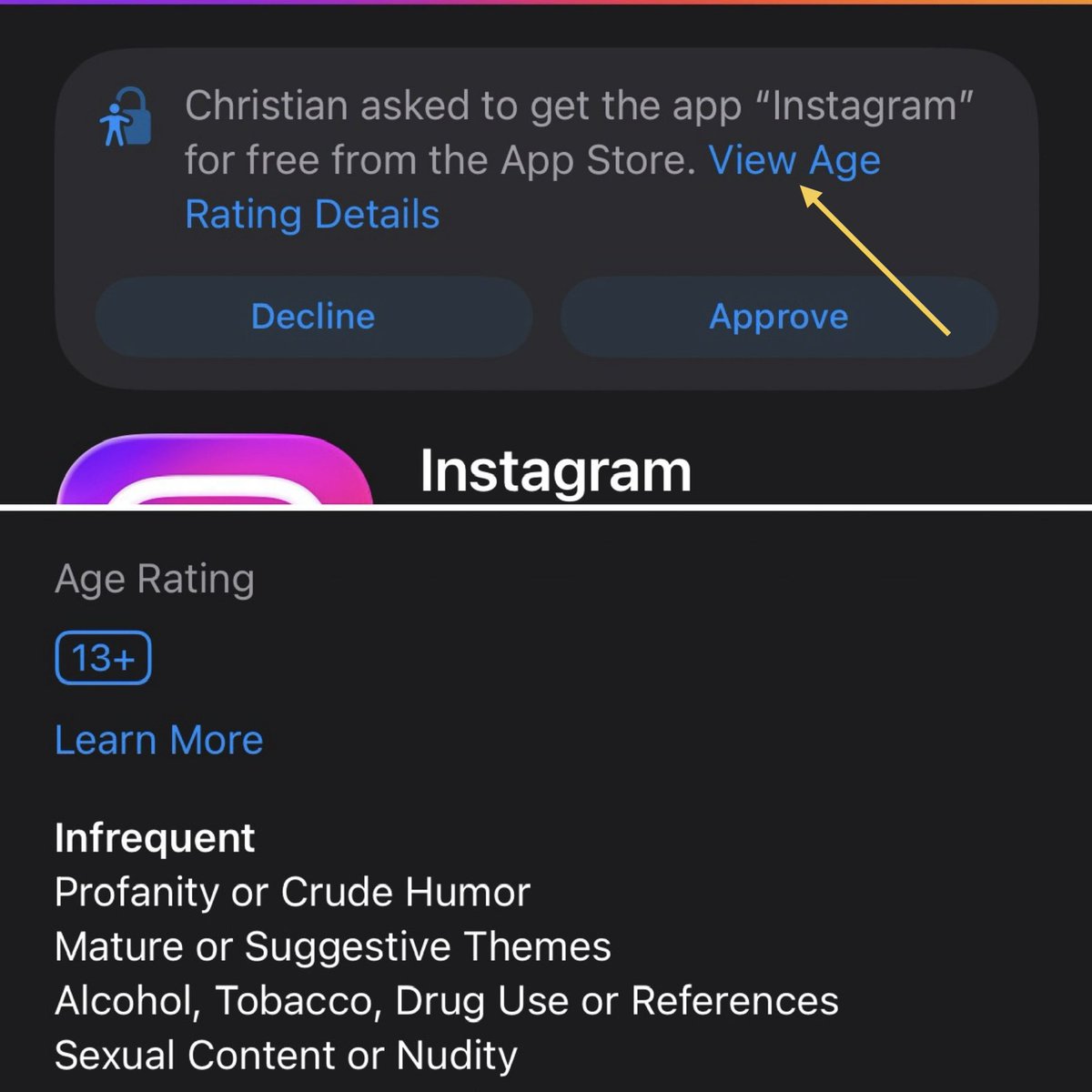 Melissa_M818's tweet image. ✅ @Apple just updated its “parental consent” interface so age ratings are more visible. A change we called for in our @FTC complaints.

❌ The age ratings are still wildly inaccurate. @Apple allows horrible content on 13+ apps if it&apos;s &quot;infrequent.&quot;

#AppStoreAccountability