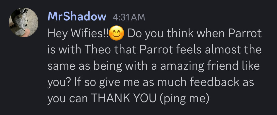 the… the concept of parrot thinking theo doesn’t “get it” like wifies did…