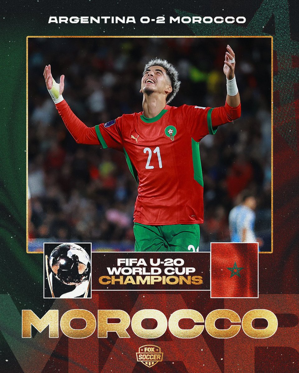 HISTORY FOR MOROCCO 🇲🇦

THE ATLAS LIONS HAVE WON THEIR FIRST-EVER FIFA U-20 WORLD CUP 👏