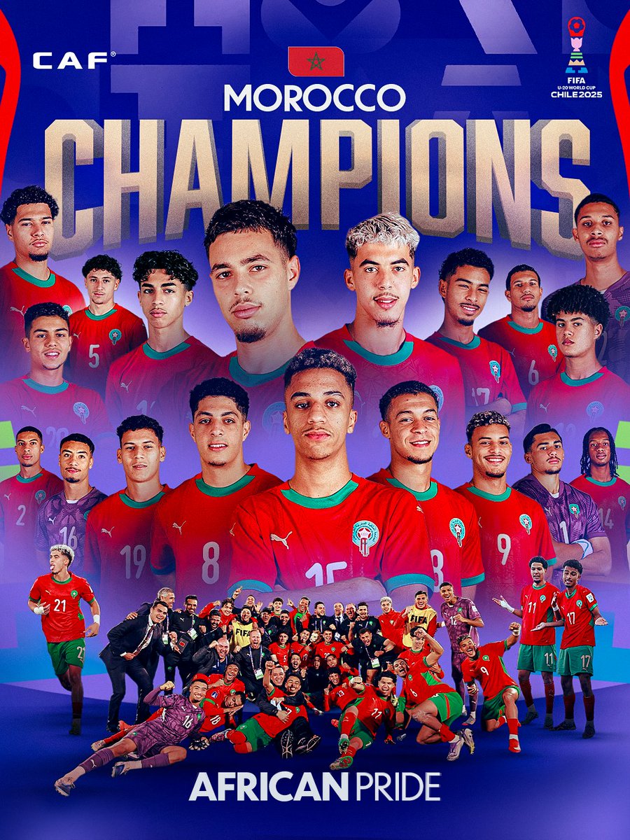 MOROCCO. AFRICA. THE WORLD. 

The Atlas Lions are world champions. A historic first #U20WC title! 🏆🇲🇦