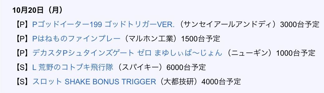 【本日の新台入替機種一覧】

✅Pゴッドイーター199 ゴッドトリガーVER.
✅Pはねものファインプレー
✅デカスタPシュタインズゲート0 
✅L 荒野のコトブキ飛行隊
✅スロット SHAKE BT

などが導入開始です👮🐕️