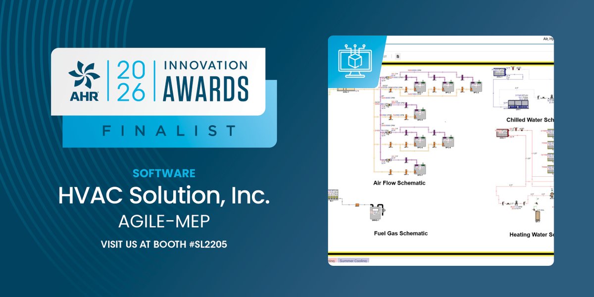 ahrexpo's tweet photo. Congrats to our 2026 finalists for HVACR #Software. In the running are: HVAC Solutions Inc.; PhaseAlpha, LLC; and Rebar. Tune in next week when we tally the results and crown a victor! https://t.co/n0pJAjJRnU