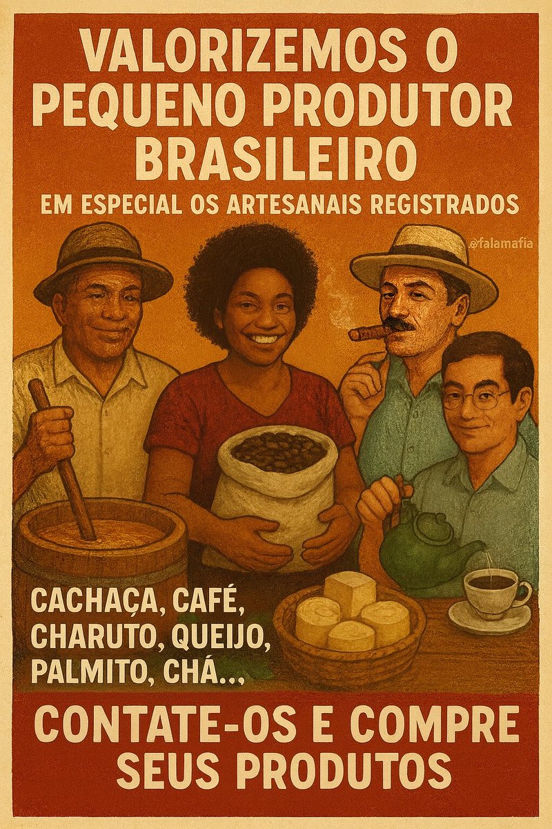Valorizemos o pequeno produtor brasileiro, em especial, os artesanais registrados, como os que produzem cachaça, café, charuto, palmito…Muitos vendem diretamente para o consumidor, assegurando a autenticidade e qualidade do produto. Os corretos são achacados e precisam de apoio.