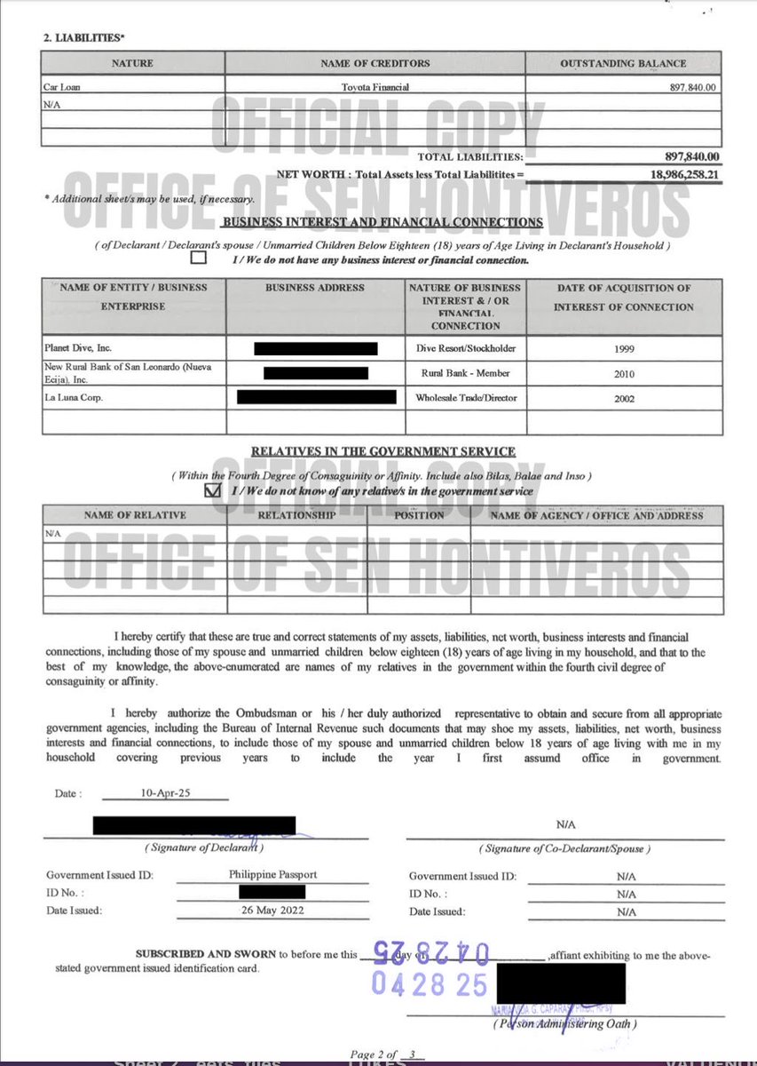 nimfaravelo's tweet image. Isinapubliko ngayon ni Sen. @risahontiveros ang kaniyang SALN.
@dzbb
*Redacted para sa privacy at security