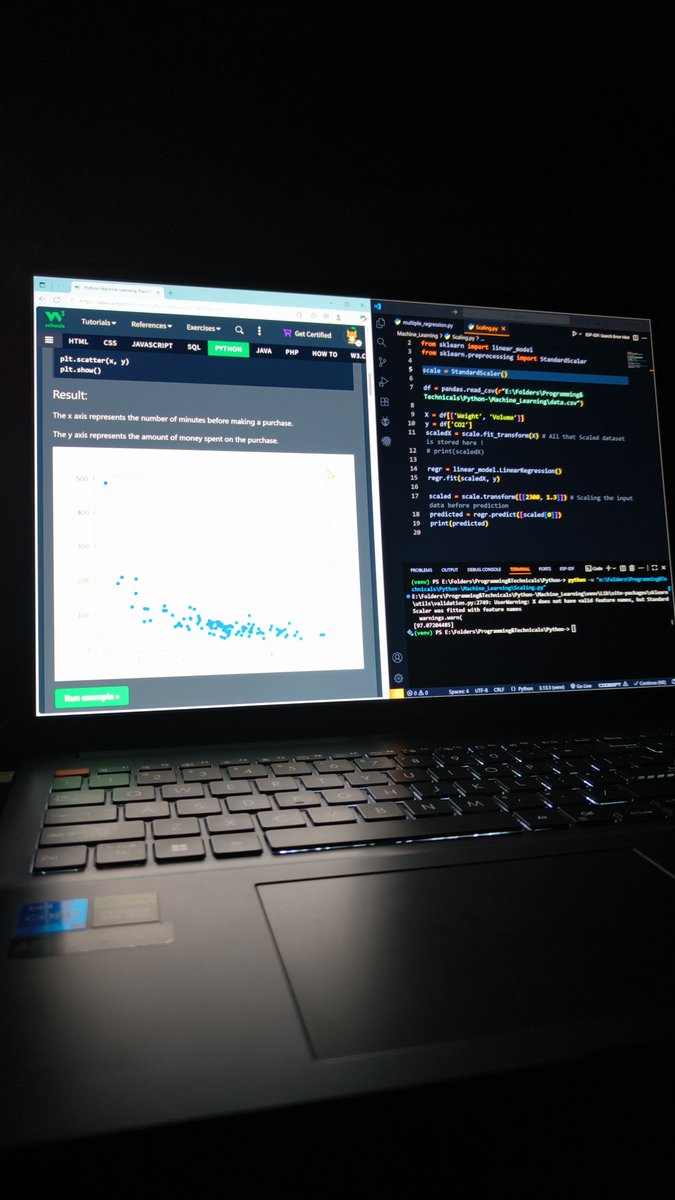 Om_Dohe's tweet image. &quot;Late night coding vibes 💻✨ Working on ML predictions with Python. Scatter plots &amp;amp; linear regression in action! #MachineLearning #Python #CodingNight&quot;