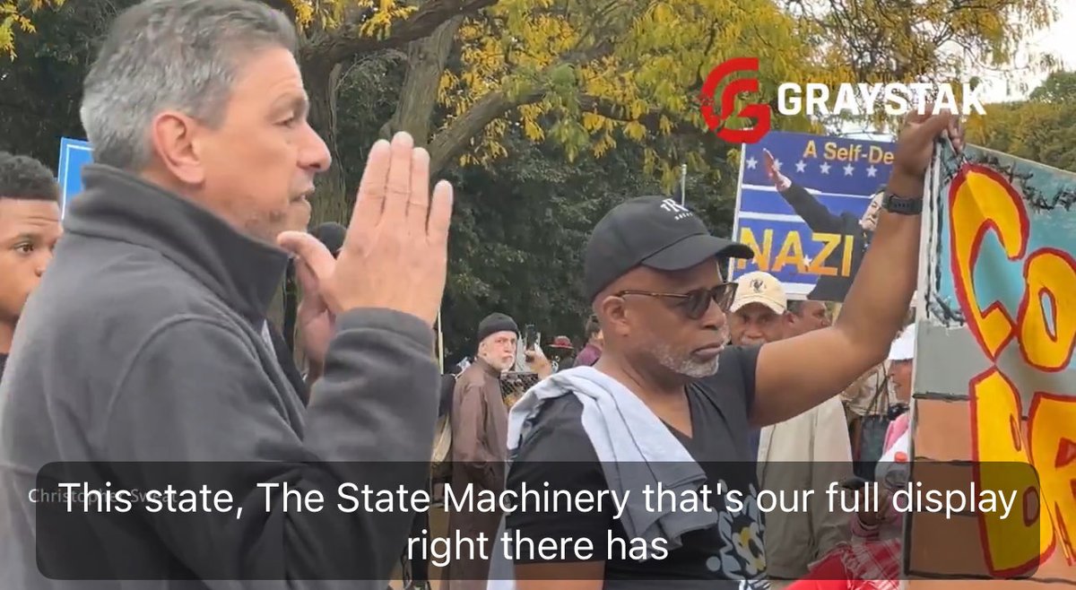 <a href="/EricLDaugh/">Eric Daugherty</a> Irony is when an unhinged lunatic is delivering a speech while encouraging others to wipe out an entire set of people &amp; someone walks by with a sign that says “NAZI.”  

These people have zero self awareness.