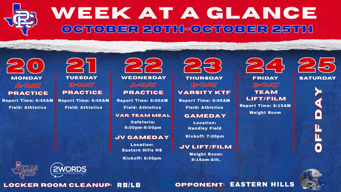 Week at a Glance. October 20th-October 25th.