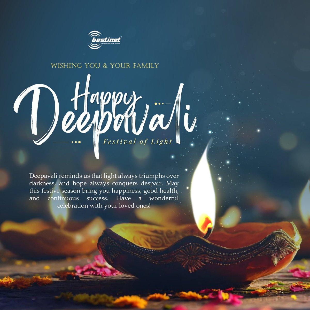 Wishing you a joyous and prosperous Deepavali filled with light, love, and happiness.