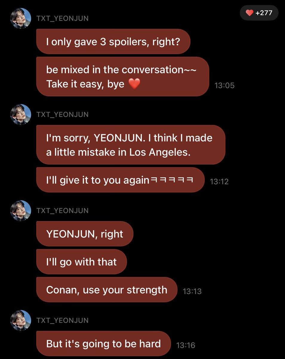 Honestly, we need to give Yeonjun credit for being the smartest when it comes to dropping spoilers like, his mind is actually insane
At first, he gave us “Yeonjun Los Angeles,” which made the answer look like DanielLA
But since there’s only one L in her name, he changed the hint