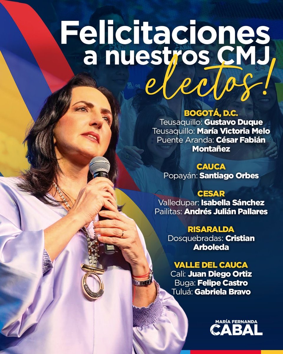 Celebramos con orgullo el triunfo de nuestros Jóvenes del CD, #SoyCabal, que con valentía, compromiso y amor por Colombia, lograron ganar en las elecciones de los Consejos Municipales de Juventud en todo el país. 

Su liderazgo y convicción son la mejor prueba de que una nueva