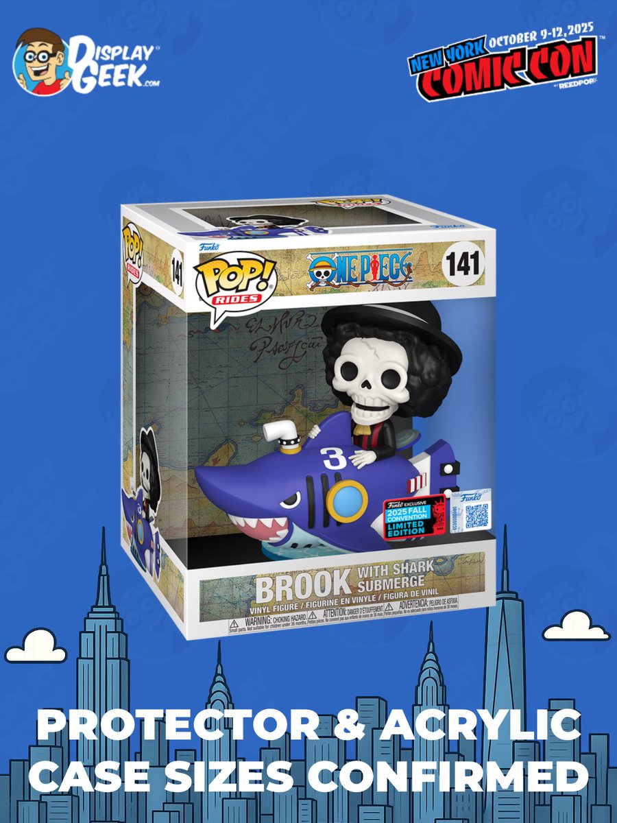 DisplayGeek's tweet image. #NYCC Exclusive protector size confirmed and available now: Pop! Rides Brook with Shark Submerge (In 0.60mm Protector OR 3mm Custom Acrylic Case!) 
#DisplayGeek #Funko #FunkoPops #PopProtector #NYCC2025 #NewYorkComicCon #ComicCon #OnePiece #Anime