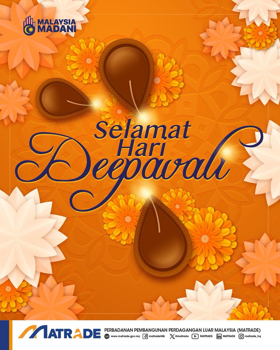 matrade's tweet image. Selamat menyambut Hari Deepavali kepada semua penganut agama Hindu yang meraikannya! 🪔✨ Semoga perayaan kali ini disambut dengan penuh bermakna dan diberikan keberkatan serta sinar kebahagiaan kepada anda dan orang yang tersayang 🌸

#MATRADE #Deepavali2025