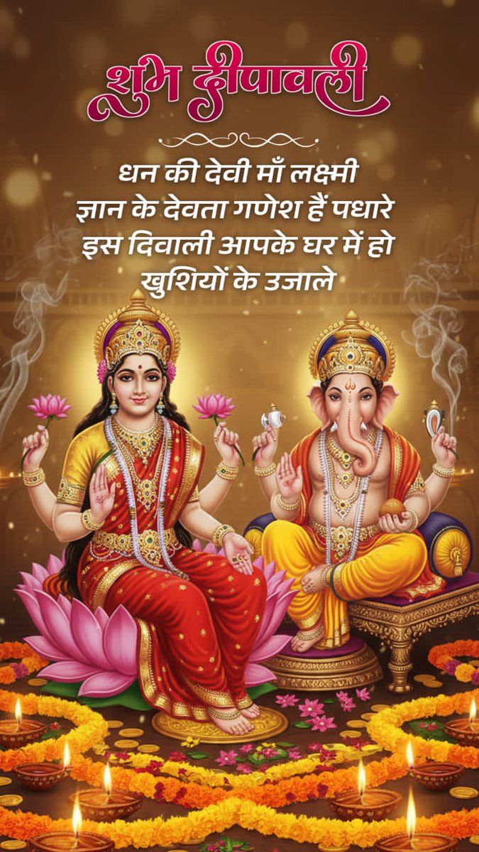 माता लक्ष्मी, भगवान गणेश जी  के आशीर्वाद से आपका जीवन खुशियों, समृद्धि और शक्ति से उज्ज्वल हो। शुभ दीपावली 2025! 🪔✨
                🙏 सुप्रभात🙏