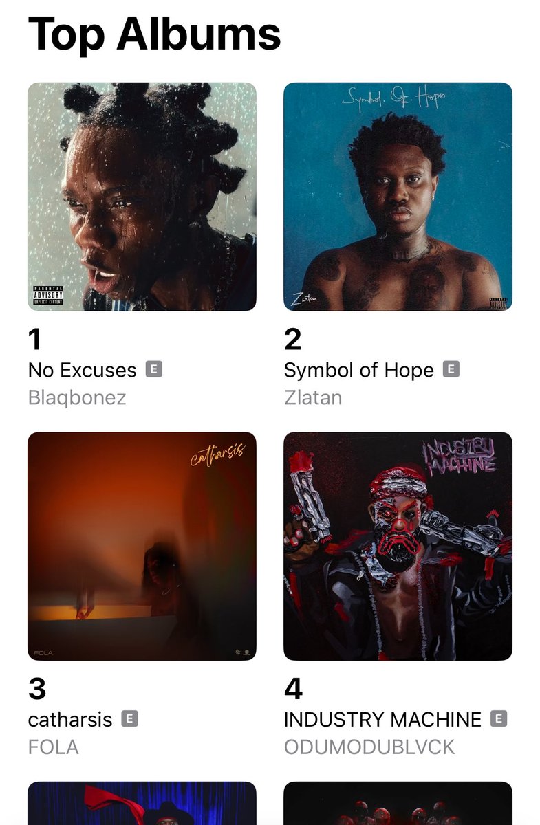 hypetribeng's tweet image. 🚨JUST IN 

Blaqbonez’s “No Excuses” is now the No 1️⃣ Album on Apple Music NG Top Albums Chart
