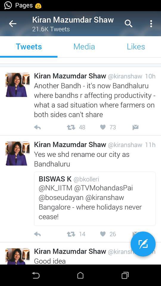 Torque (@stoiconwheels) on Twitter photo “proud ಮಣ್ಣಿನ ಮಗಳು” <a href="/kiranshaw/">Kiran Mazumdar-Shaw</a> prioritising her biz interests during kaveri water crisis. “proud ಮಣ್ಣಿನ ಮಗಳು” <a href="/kiranshaw/">Kiran Mazumdar-Shaw</a> prioritising her biz interests during kaveri water crisis.