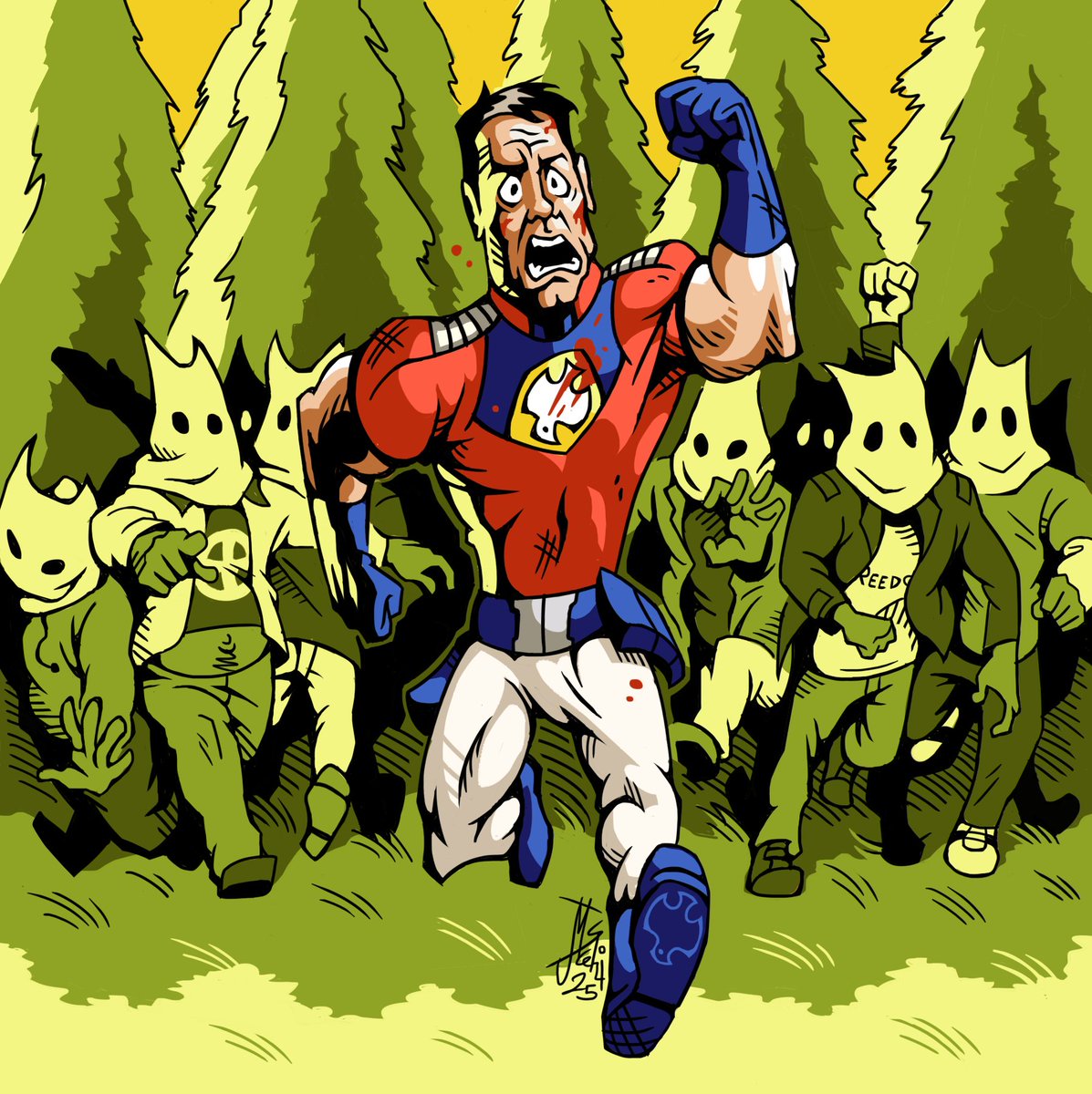 JMScelzi's tweet image. There was no episode of #Peacemaker this week, but there is this drawing I made of that gif that I keep seeing. God bless John Cena for making me laugh every time