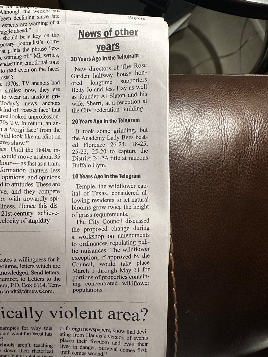 Our paper runs story ledes
from 10-20-30 years ago on the OP/ED page. (I’m the only one who could hit the trifecta). I had 20 years ago today for Academy-Florence volleyball. I remember it. Linda Barganier was the Bees’ coach. She can still be found often officiating volleyball.