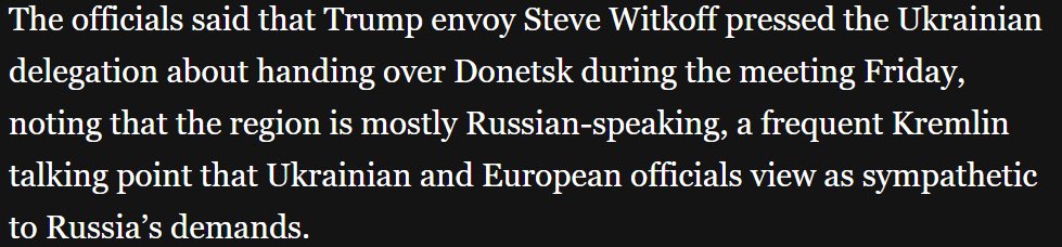 Witkoff and Trump should consider that, by their logic, the US should be under British control for speaking English. It makes no sense.

A large share of Ukraine’s best soldiers and public figures are Russian speakers. They don’t want to be Russian
