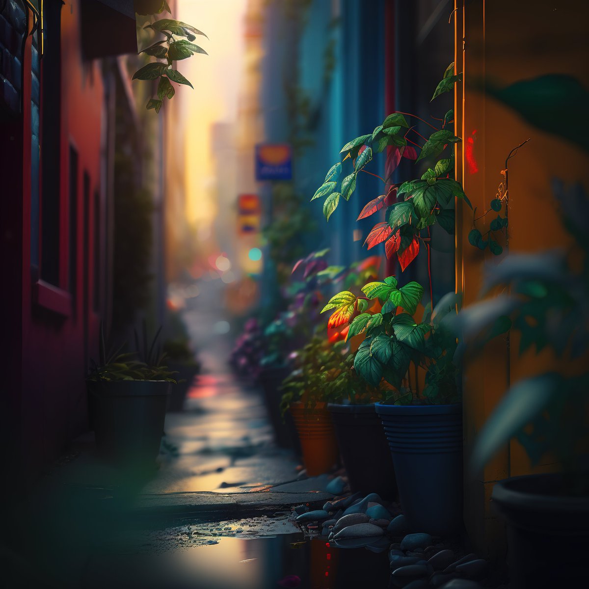 NoBanksNearby's tweet image. 6:46 AM. The damp urban ground reflects deep teals, while distant golds beckon. See how those bold greens and sudden reds burst from the shadows? It&apos;s the city&apos;s quiet awakening, a living canvas demanding your presence before the day breaks wide open.

#ProgrammableArt #NFTs…