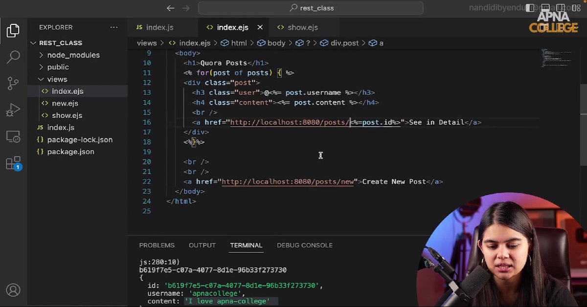 dibyendu2005's tweet image. 🧠 Day 47 of #100DaysOfCode
Wrapped up REST APIs today!
Learned about:
🔹 Update Route
🔹 Edit Route
🔹 Destroy Route
Feeling more confident now in building complete CRUD functionality! ⚡
Next: diving deeper into databases soon 👀
#JavaScript #WebDevelopment #NodeJS #ExpressJS