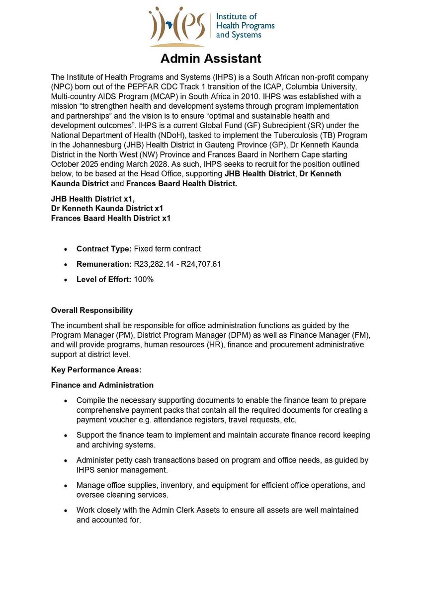 mr_Tebsza's tweet image. Admin Assistant x3 posts
Finance Officer
Institute of Health Programs and Systems (IHPS)
22 October 2025