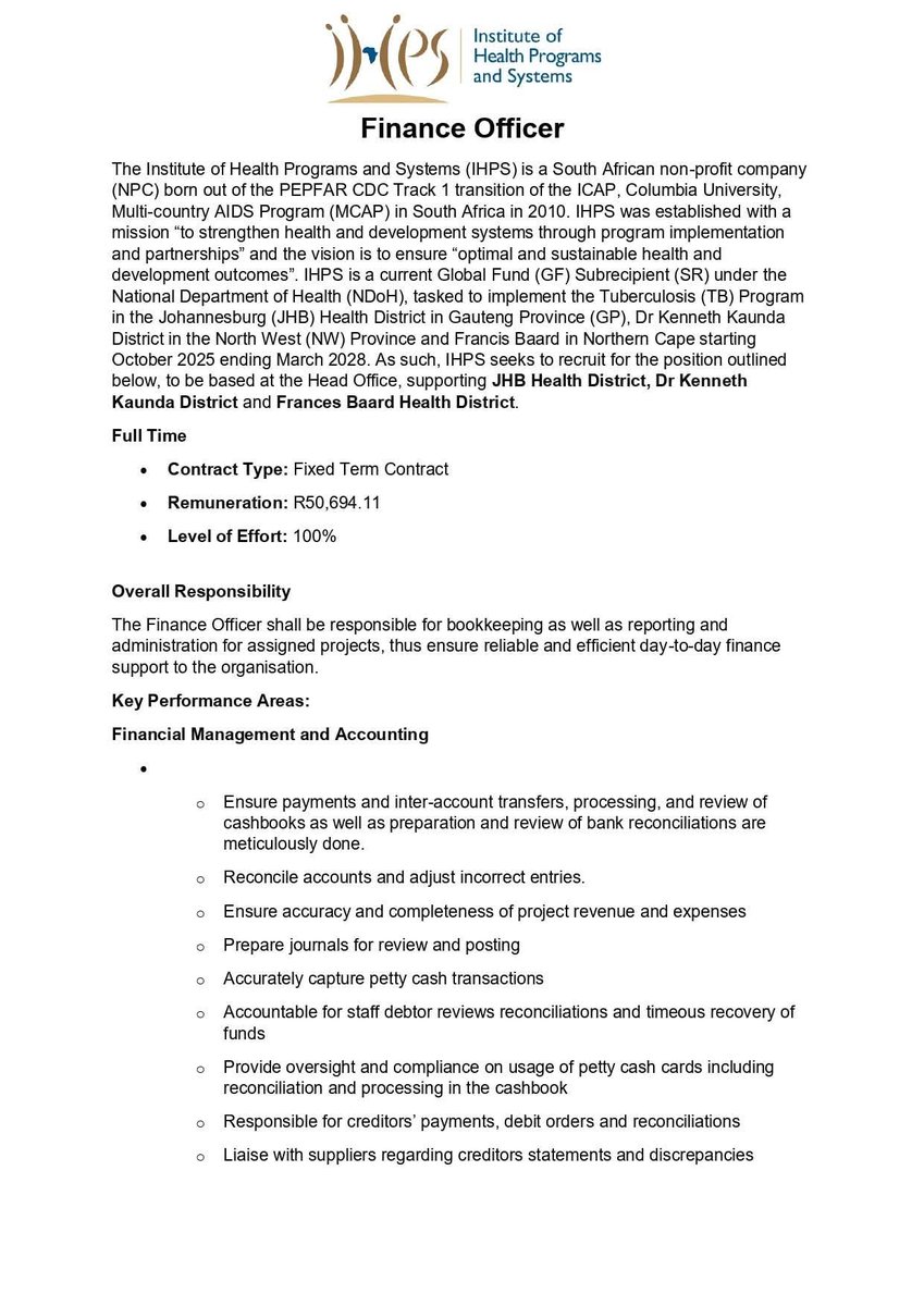 mr_Tebsza's tweet image. Admin Assistant x3 posts
Finance Officer
Institute of Health Programs and Systems (IHPS)
22 October 2025