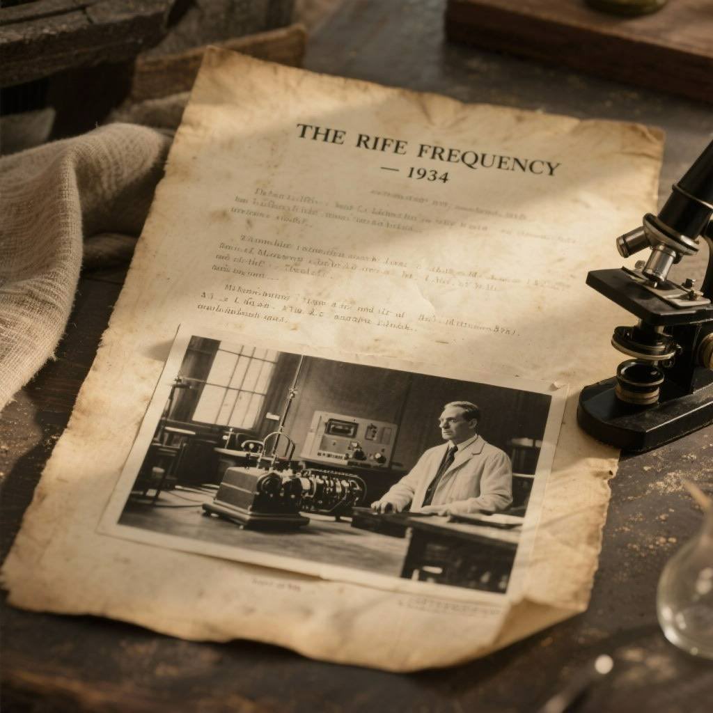 ⚡ THE RIFE FREQUENCY – 1934 ⚡

IN 1934, DR. ROYAL RAYMOND RIFE DID THE UNTHINKABLE — HE DESTROYED CANCER WITH FREQUENCY.

USING A RESONANCE GENERATOR, HE TUNED INTO THE EXACT VIBRATION OF TUMORS AND VIRUSES… AND ERASED THEM.
SIXTEEN OUT OF SIXTEEN TERMINAL PATIENTS —