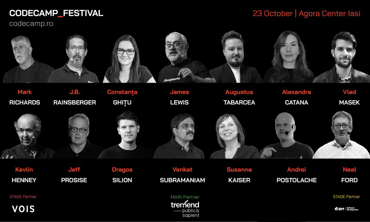 Codecampro's tweet image. 14 Speakers. 1 Day. Unlimited Knowledge.

The stages are set for an epic gathering of tech brilliance! 

Don&apos;t miss out on the ultimate tech event of the year: codecamp.ro/codecamp-festi…!
📅 23 October
📍 Agora Center Iasi