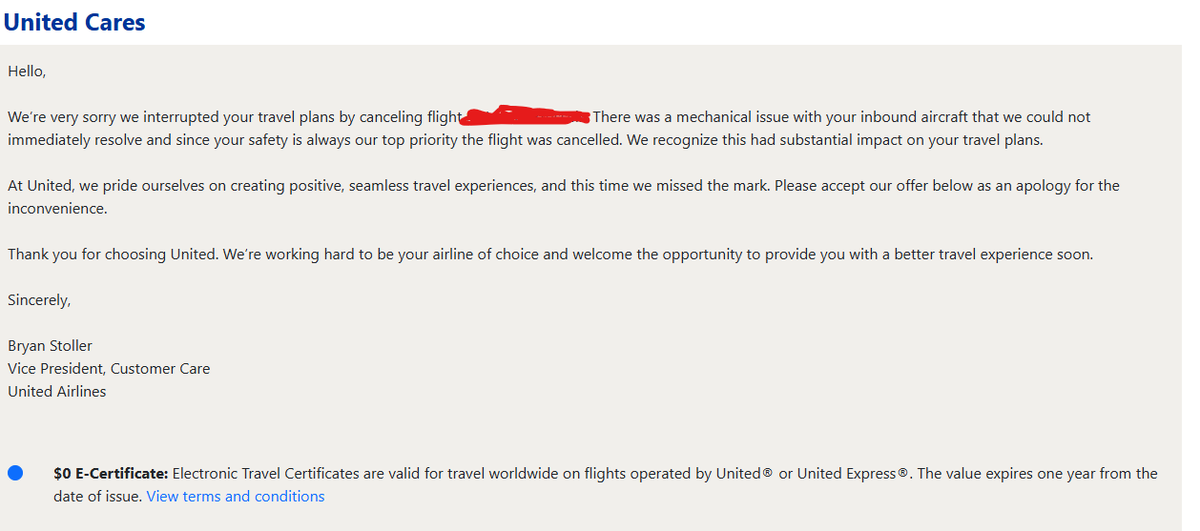 Thanks @United Cares for offering to make up for disrupting my travel plans by giving me a choice of... $0 or 0 miles 🤷‍♂️