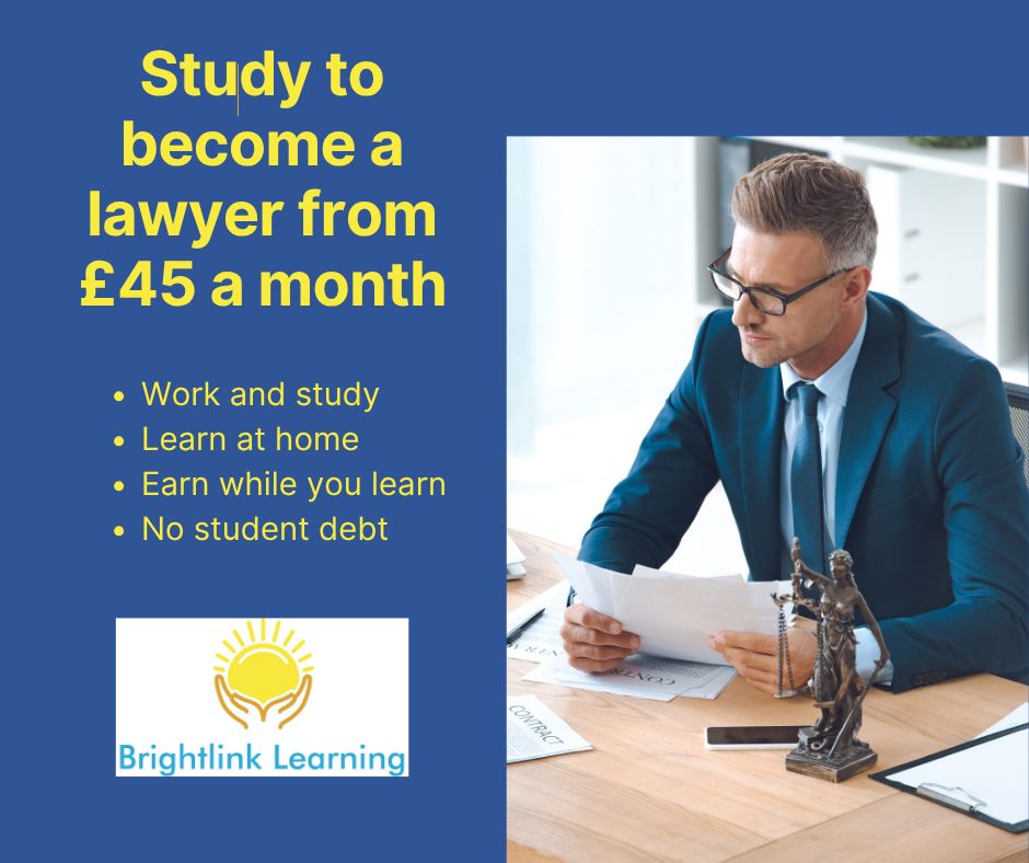With Brightlink Learning you can work and study, earning while learning. 
Learn from home all without the burden of student debt.
brightlink.org.uk/law-school/ 
#Earnwhileyoulearn #Nostudentdebt #Studylawonline