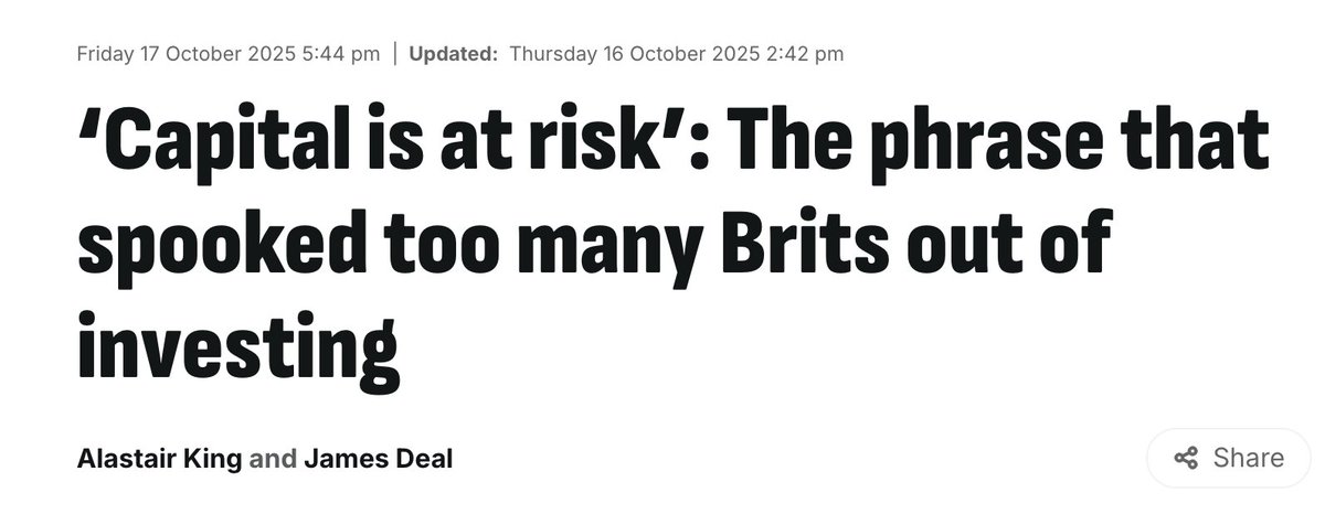 Brits are scared away from investing by stupid risk warnings!

But we keep hearing people say things like this (in this case, Alastair King is the Lord Mayor of London) and nothing happens.

There needs to be more action and less talking about said action.

We are a nation in