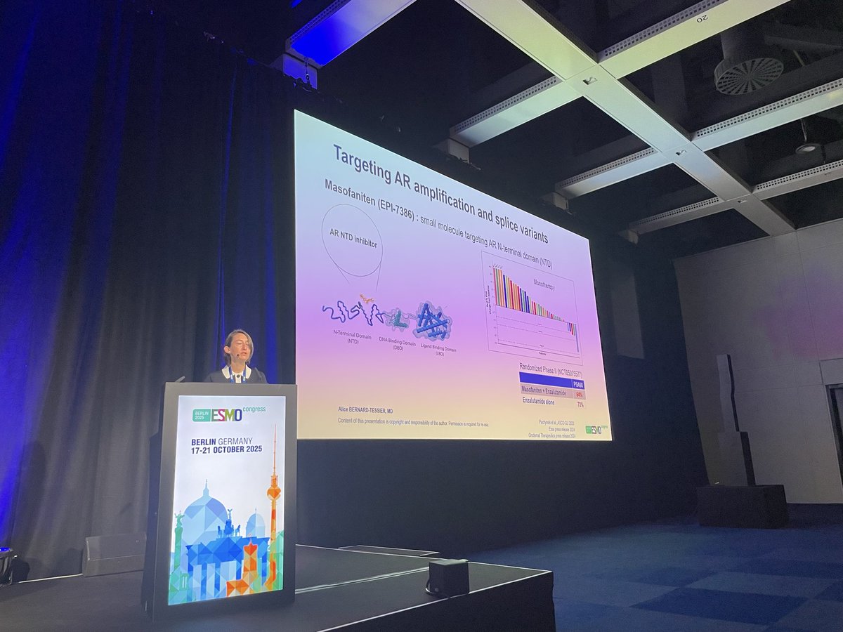 montypal's tweet image. Elegant talk from @alicebernardt at #ESMO25 highlighting novel AR directed therapies. PROTACS, N-terminal domain inh, etc all covered. We met via @AlbigesL @GustaveRoussy on the DFF332 trial for #kidneycancer - excited to hear that she is doing a fellowship at @DanaFarber with…