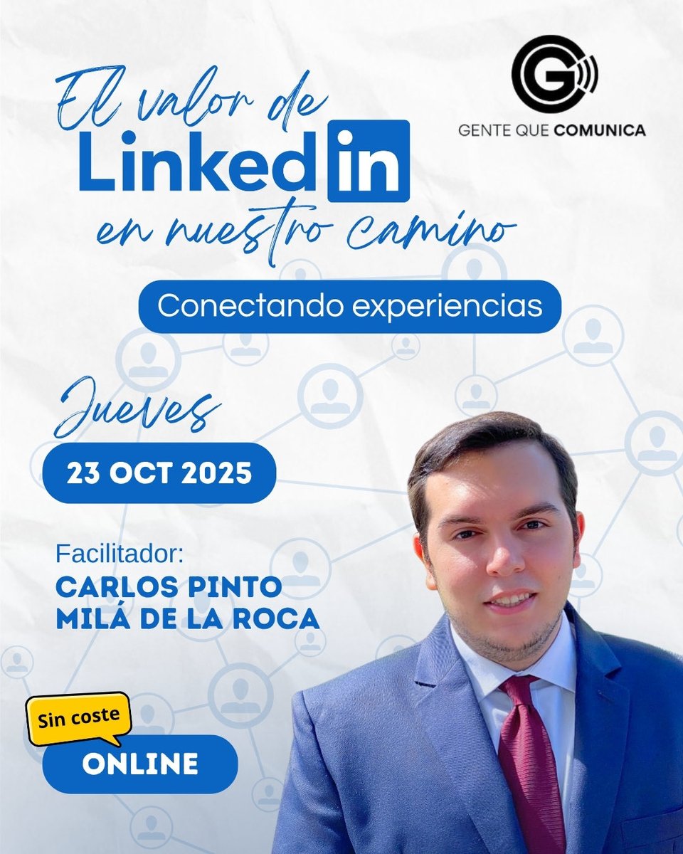 Taller online y gratuito sobre LinkedIn este jueves 23/10 a las 20h (España). Apúntate aquí: forms.gle/dKm2vJZCBWii4t…