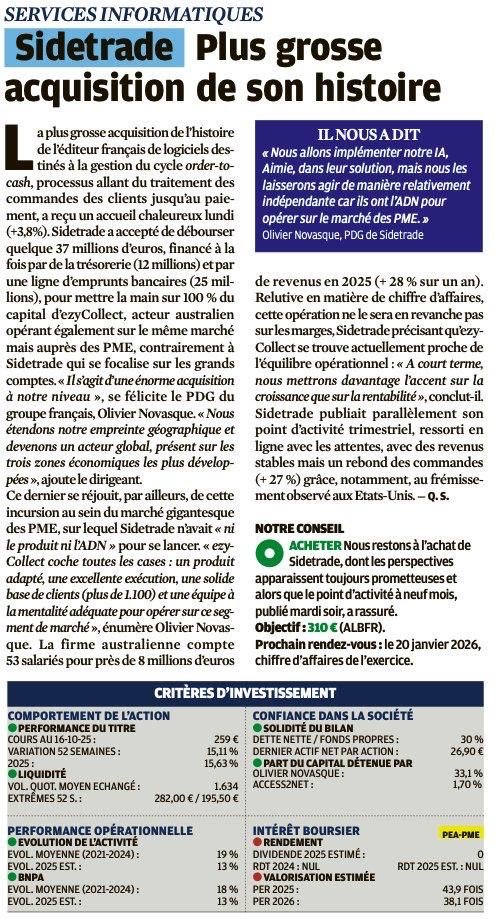 Jerome31_FR's tweet image. Toujours pas convaincu par @Sidetrade ?? Valeur de croissance bien gérée $ALBFR #bourse #O2C #BFR