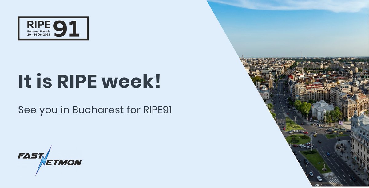 Happy Monday — it’s RIPE week! We’re already in Bucharest, excited to catch up with old friends and meet new ones. Drop us a message if you’d like to meet!

#RIPE91 #FastNetMon #Networking #RIPE