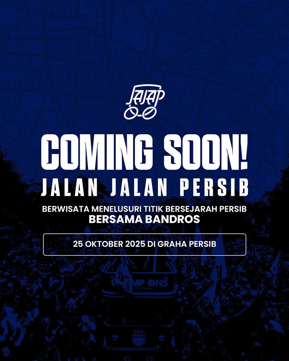 persib's tweet image. Sebuah pengalaman baru dari #PERSIB akan segera hadir.
Bukan sekadar perjalanan, tapi cara baru menikmati romantisme #PERSIB dan Kota Bandung.
Tunggu peluncuran JaJap: Jalan Jalan PERSIB. 25 Oktober 2025 di Graha PERSIB!
#WeArePERSIB #JalanJalanPERSIB #JajapPERSIB