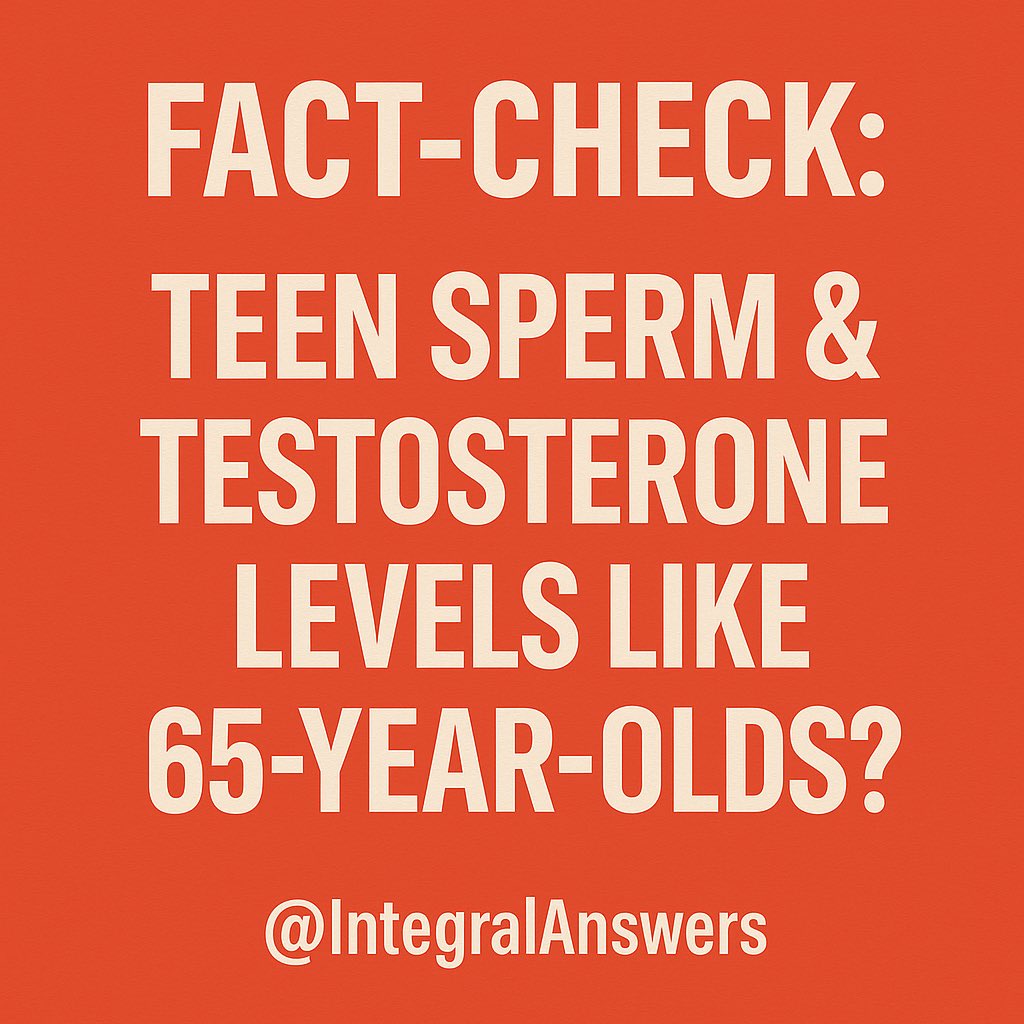 1/ 🚨 RFK Jr. just claimed that teenage boys today have sperm and testosterone levels like 65-year-olds.

The clip went viral.

The science? Nowhere to be found.
Let’s fact-check this fertility fear-bait.
#ScienceMatters #PublicHealth
<a href="/IntegralAnswers/">IntegralAnswers</a>
