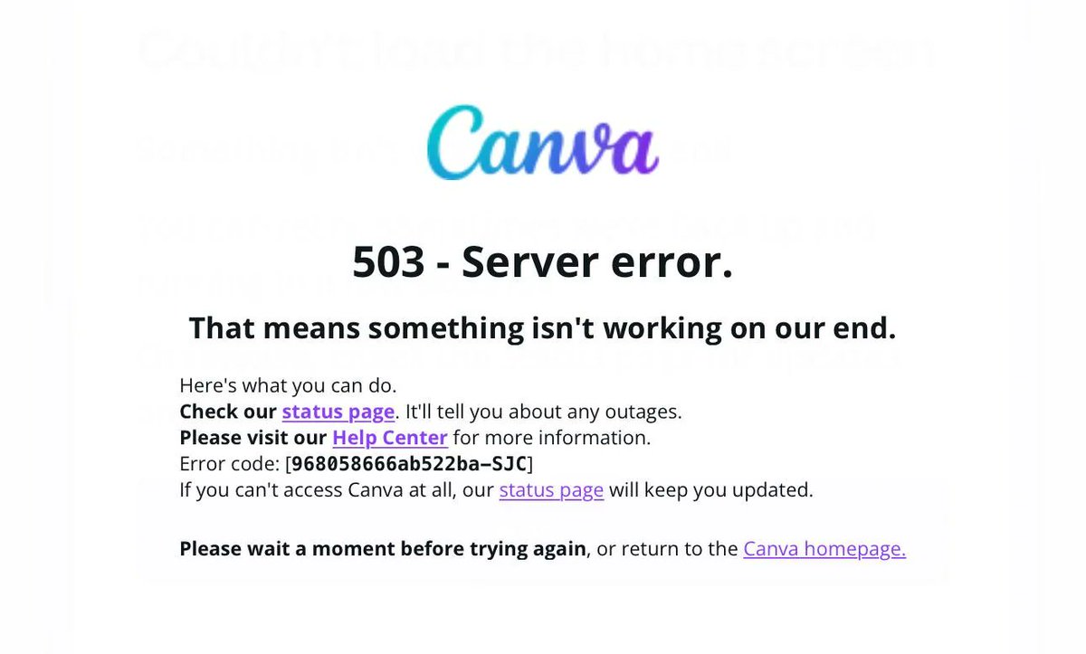 rinshadin's tweet image. 🚨 Is it just me, or is Canva down right now? 😩 Servers seem to be acting up - can’t load or save anything!
#canva #canvaserverdown