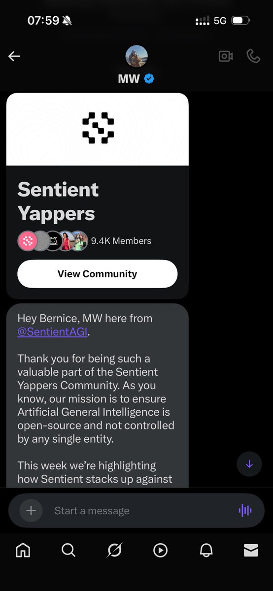 1st_Bernice's tweet image. woke up to this beautiful message from @SentientAGI marketing manager and i’m incredibly humbled

i’m all in on the open source agi mission, and seeing the team notice the work just gives me more motivation to keep going

this week, i’ll be dropping more comparison posts on how…
