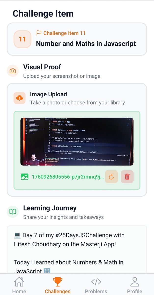 infysoubhagya's tweet image. 💻 Day 7 of my #25DaysJSChallenge with @Hiteshdotcom on the Masterji App!
Another day, another challenge ✅✅
and
Happy diwali 🎇🪔
#JavaScript #CodingJourney #MasterjiApp #25DaysJSChallenge