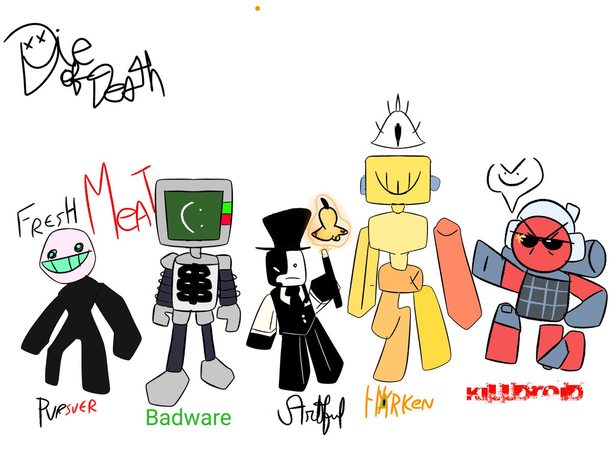 All the characters from Die of Detah drawn in a fun way, I hope you like it :) #dieofdeath  #dieofdeathfanart  #DieOfDeathroblox #roblox #ROBLOX  #robloxart #art