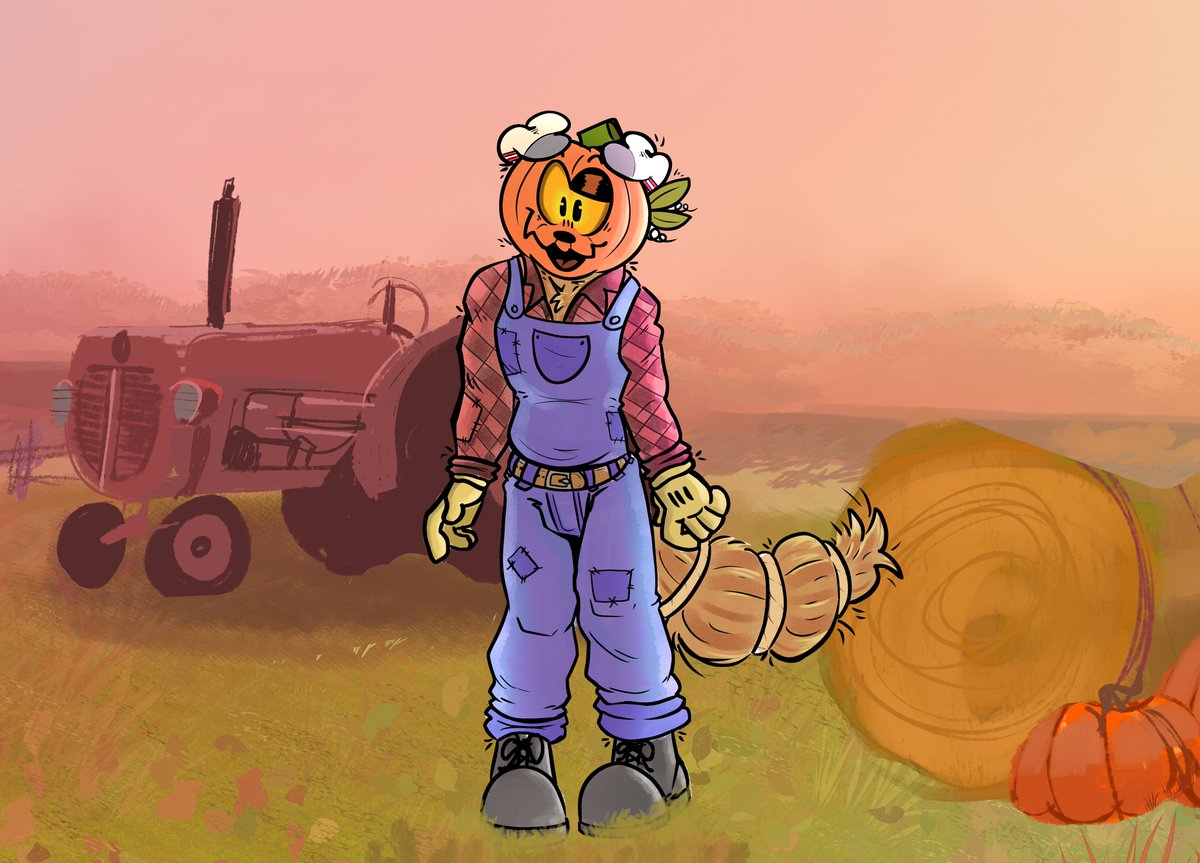 Wolves_zx's tweet photo. Just a pumpkin headed farmhand enjoying the golden hour before the haunt begins. 🍂✨

bg by my wonderful friend Blu! https://t.co/kdy0kQ8gUV
