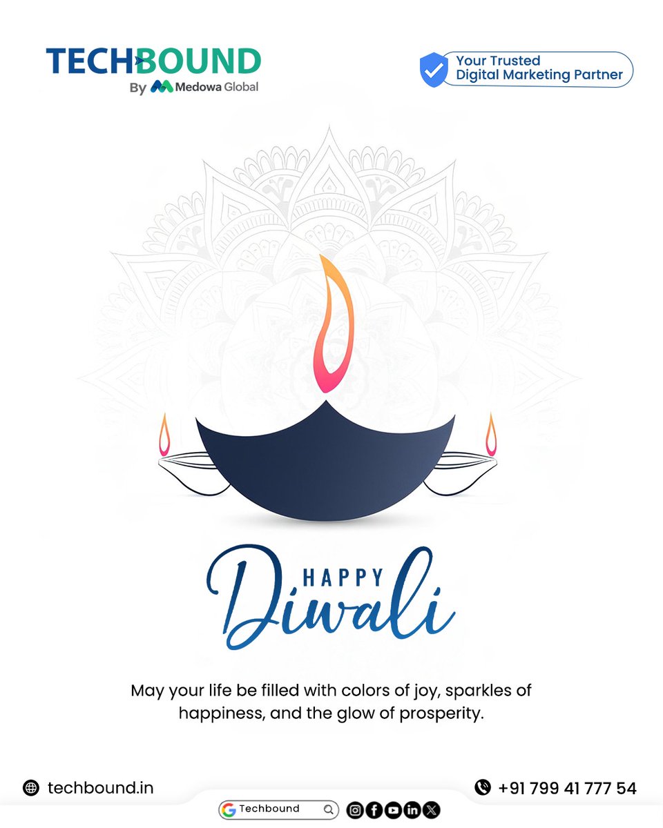 TechBoundDgtl's tweet image. 𝐓𝐞𝐜𝐡𝐁𝐨𝐮𝐧𝐝 wishes you a 𝐇𝐚𝐩𝐩𝐲 𝐃𝐢𝐰𝐚𝐥𝐢! May your life be filled with colors of joy, sparkles of happiness, and the glow of prosperity. Partner with us for digital success.

#TechBound #Diwali2025  #DigitalMarketing #FestivalOfLights #ColorsOfJoy #Prosperity