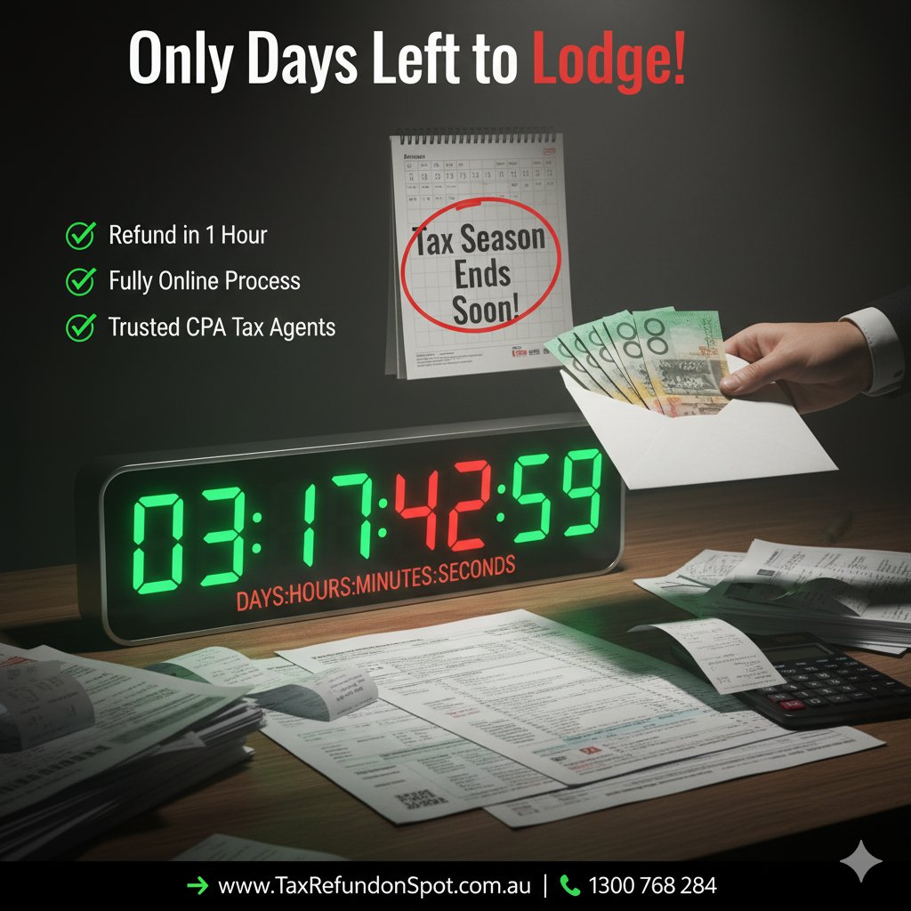 TaxRefundOnSpot's tweet image. ONLY DAYS LEFT TO LODGE! REFUND IN 1 HOUR. FULLY ONLINE PROCESS.
#daysleft #refundin1hour #onlineprocess #lodge #trustedcpa #taxagents
