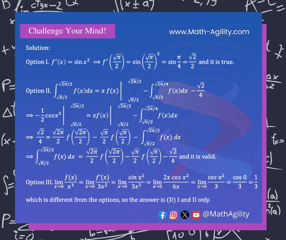 MathAgility's tweet image. Here is the solution to yesterday's math challenge.💯🏆🤸♂️
#MathAgility #MathProblems #MathSolutions #MathTutor #Algebra #Geometry #Calculus #Chemistry #Physics #linearalgebra
We are math tutors. Send us a message for inquiries, or visit our website math-agility.com
