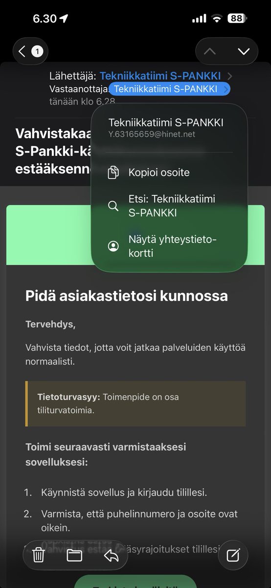 Aamun viesti ”S-pankilta” (kts lähettäjä):